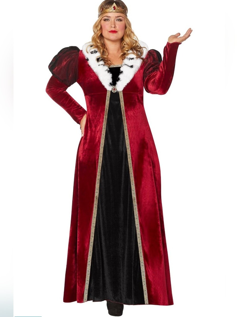 Spirit Red and Black Royal Velvet Gown with Faux Fur Trim